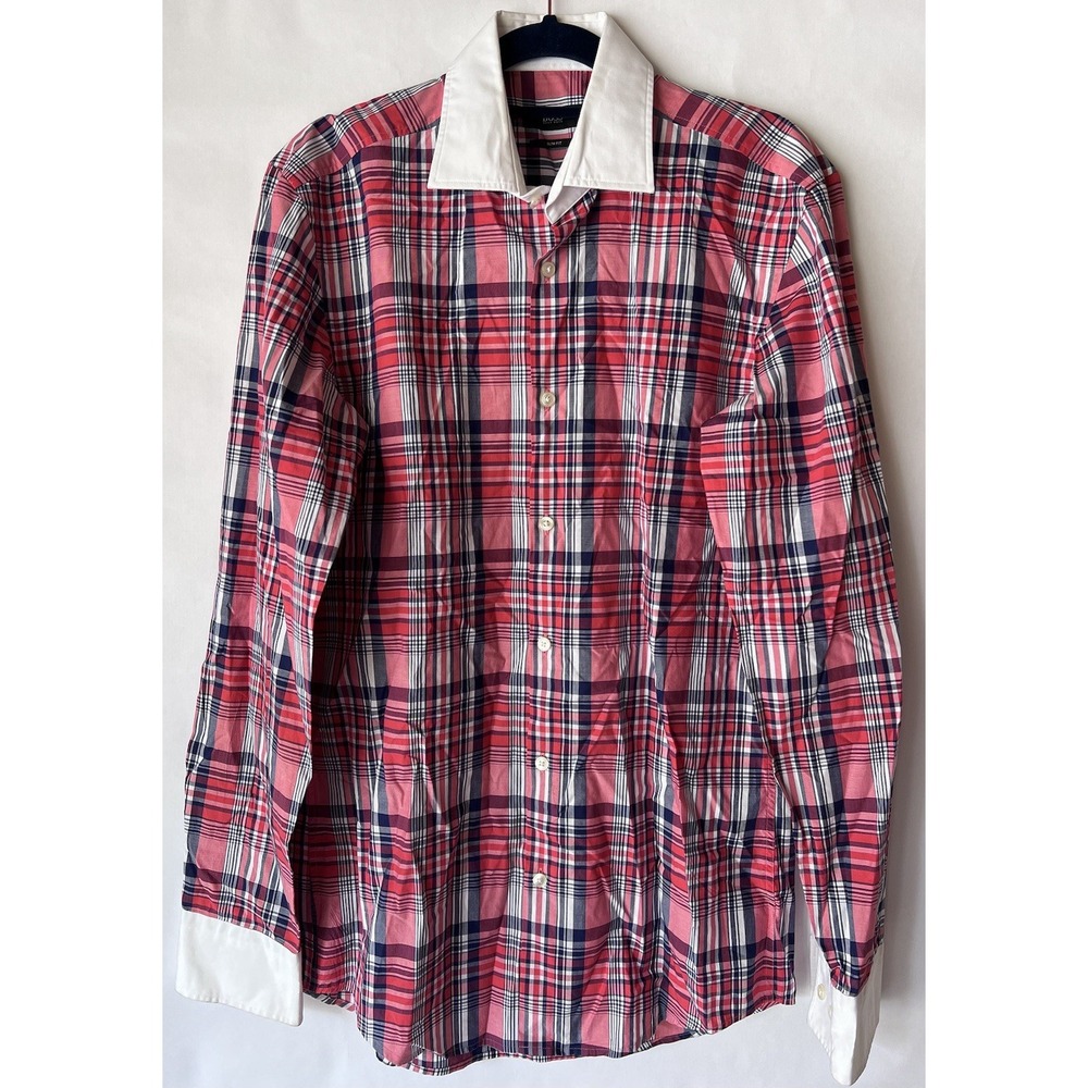 BOSS Hugo Boss Shirt Mens Size 37 141/2 Button Up Plaid‎ Long Sleeve